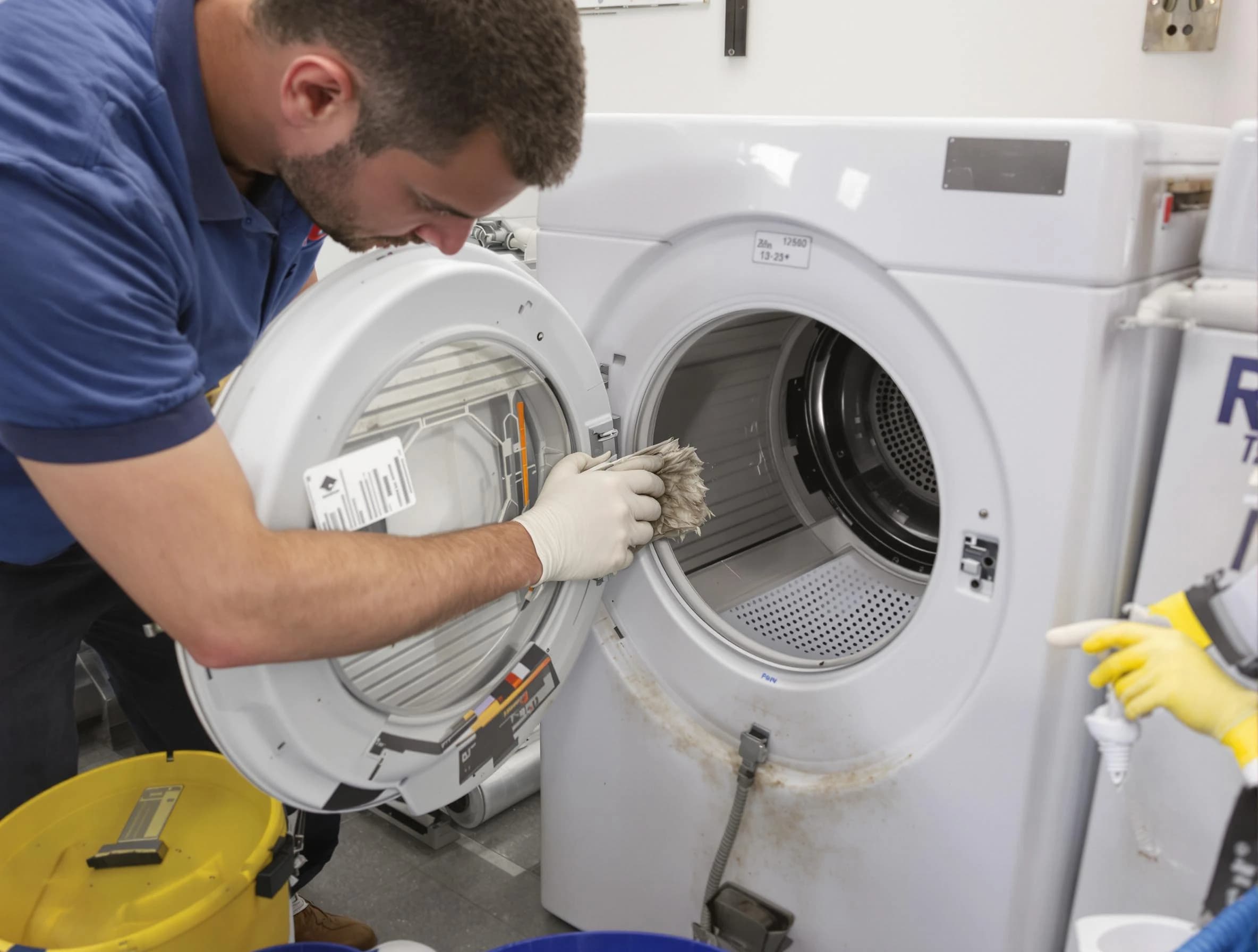 Huntington Beach Dryer Vent Cleaning specialist performing detailed lint trap cleaning service in Huntington Beach