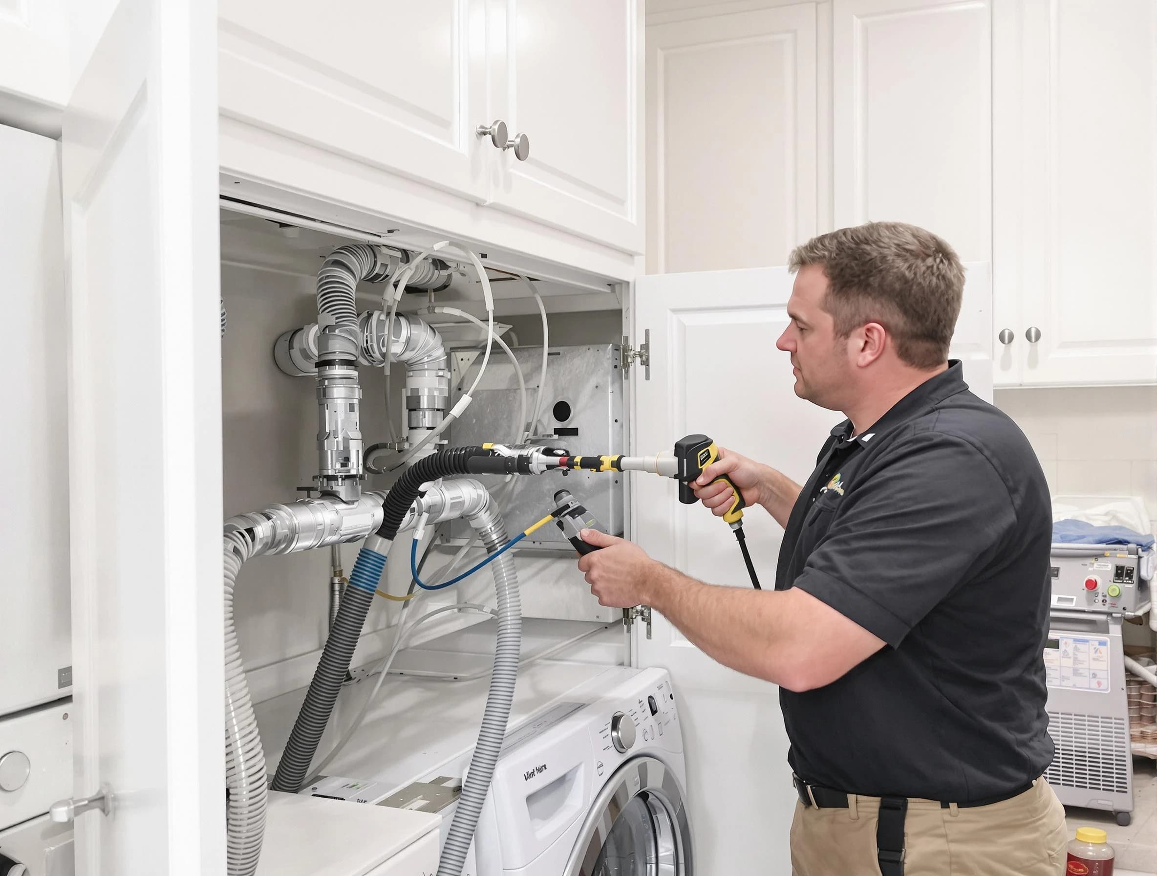 Huntington Beach Dryer Vent Cleaning professional removing severe blockage from a clogged dryer vent in Huntington Beach