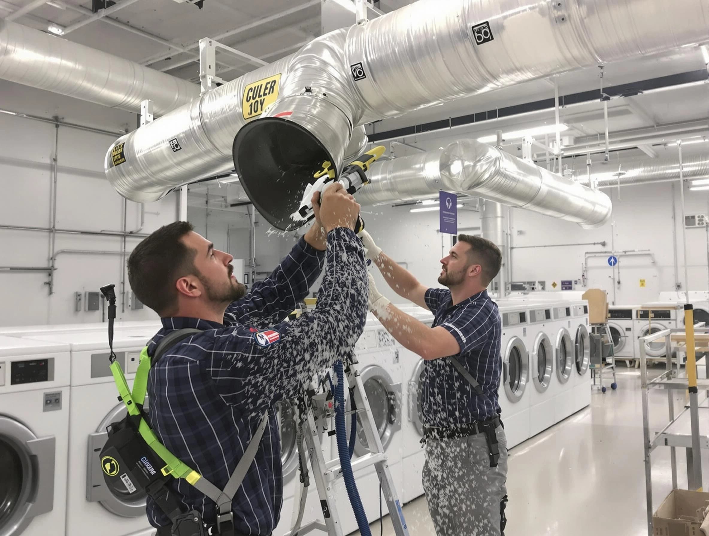 Huntington Beach Dryer Vent Cleaning team performing large-scale commercial dryer vent cleaning in Huntington Beach