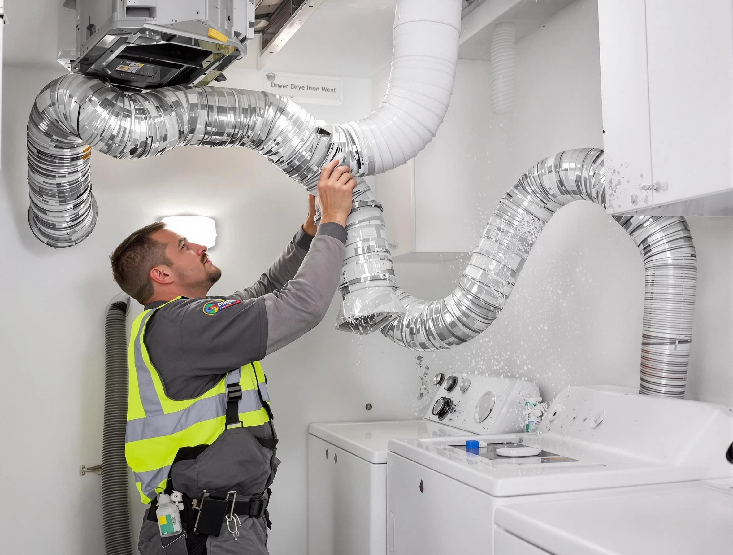 Huntington Beach Dryer Vent Cleaning technician performing detailed dryer exhaust vent cleaning at a home in Huntington Beach