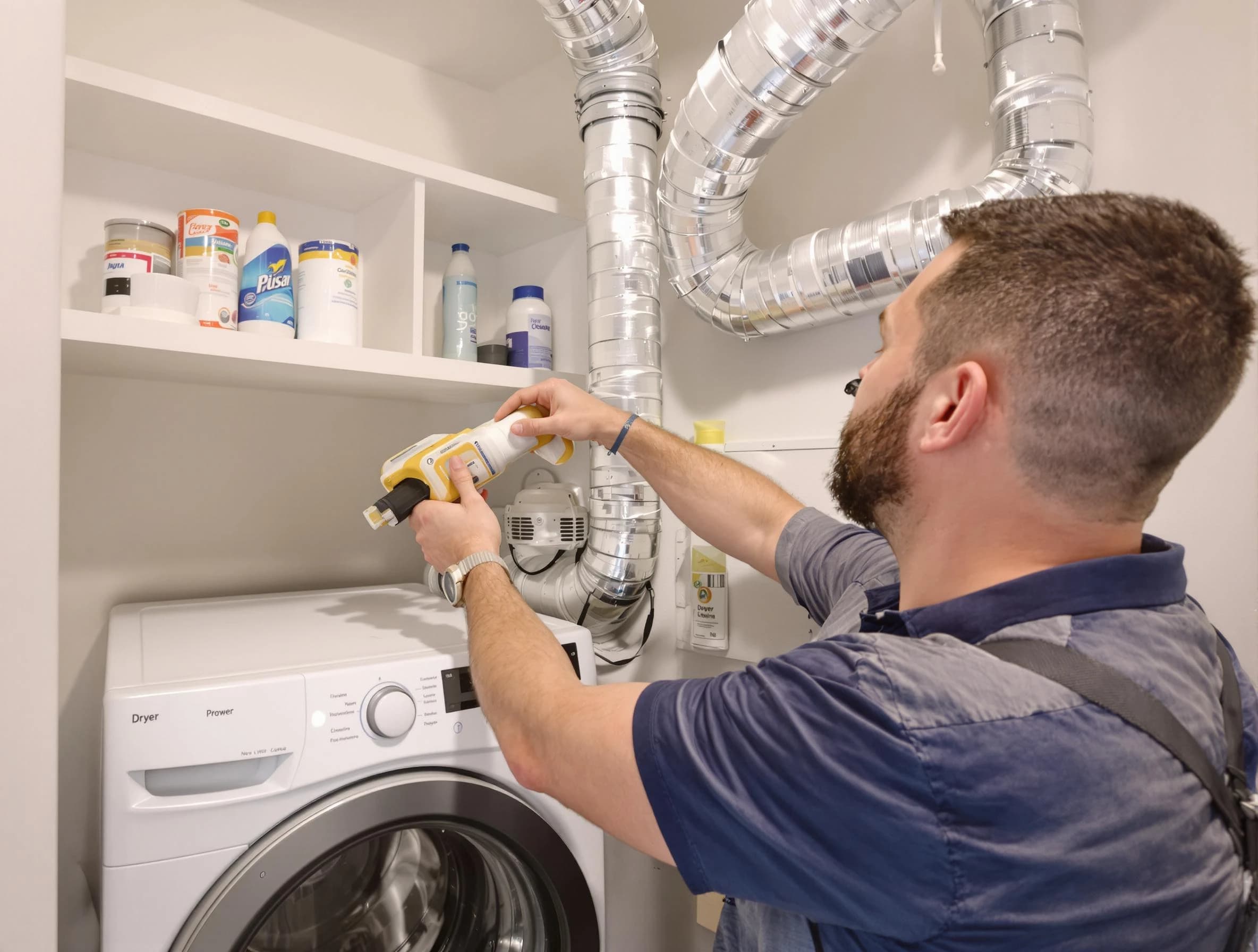 Huntington Beach Dryer Vent Cleaning technician performing dryer vent cleaning at a home in Huntington Beach