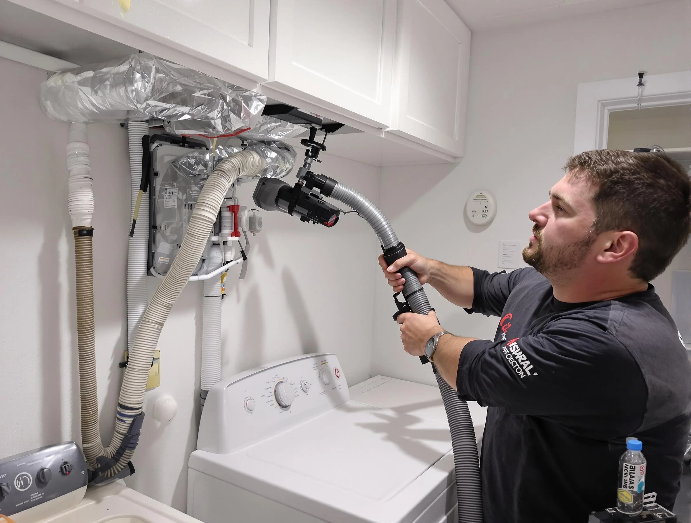 Huntington Beach Dryer Vent Cleaning certified technician performing safety-focused gas dryer vent cleaning in Huntington Beach
