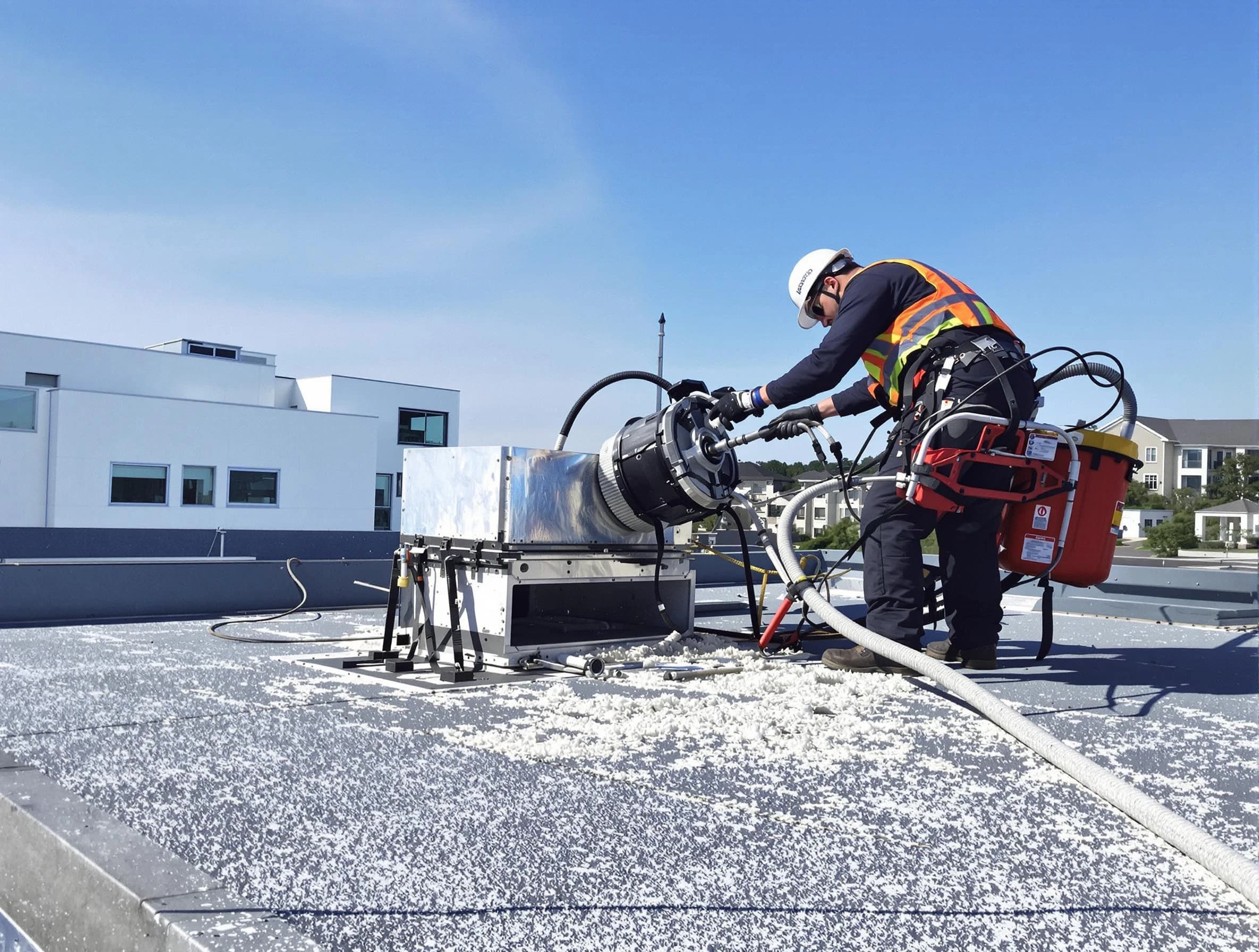 Cleaning Dryer Vent On Roof in Huntington Beach