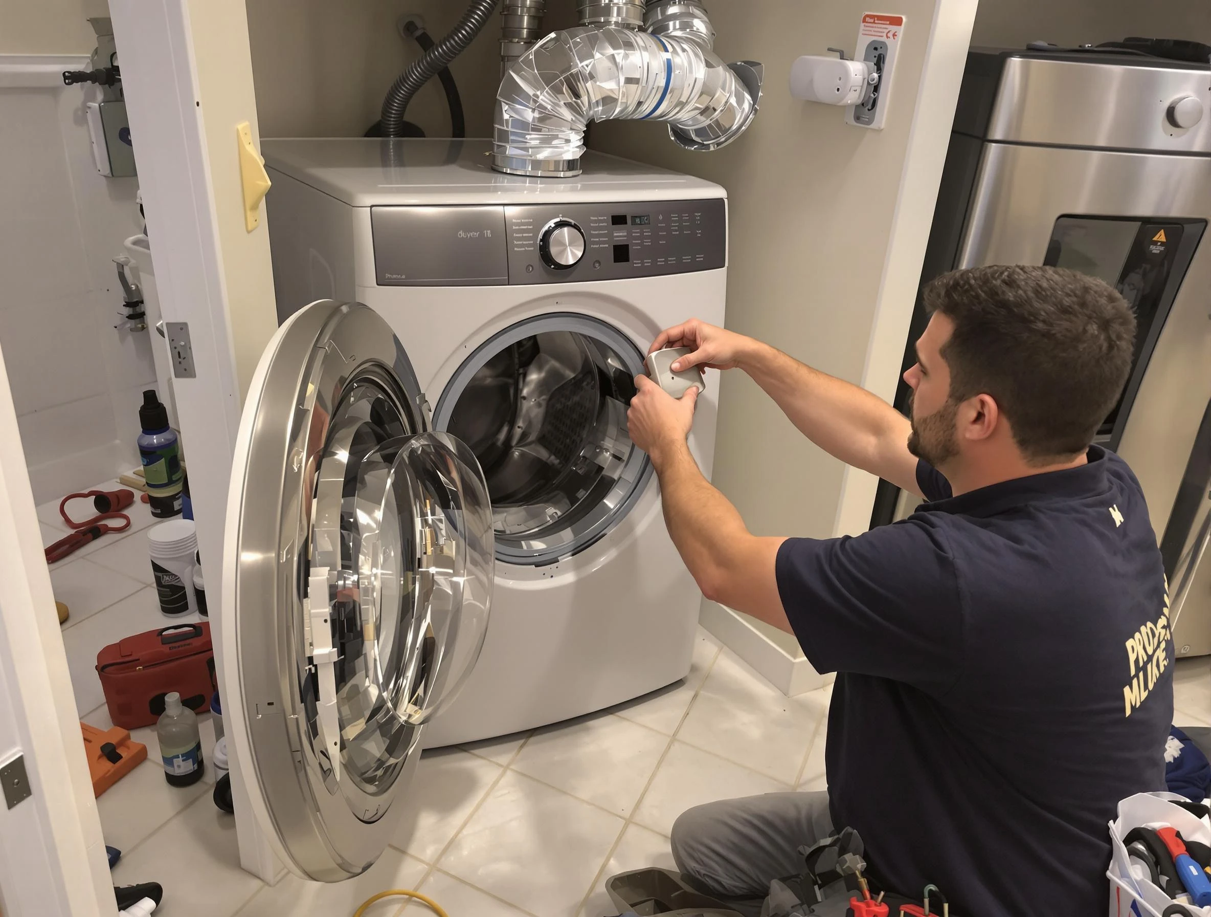 Huntington Beach Dryer Vent Cleaning technician performing precise dryer vent hose installation in Huntington Beach